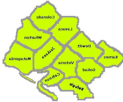 Texas Education Agency Educational Service Center Region 3 Map including Colorado, Lavaca, Wharton, Dewitt, Jackson, Matagorda, Goliad, Victoria, Refugio, Calhoun, and part of Karnes counties